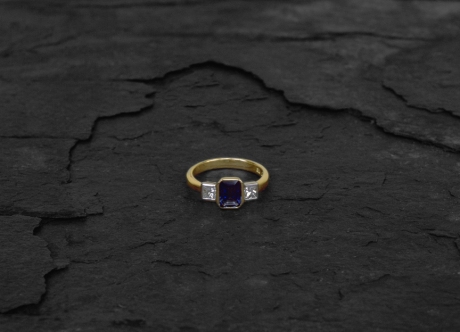 Gold & Platinum Ring set with Sapphire & Diamonds by Steven Bourke, 2003